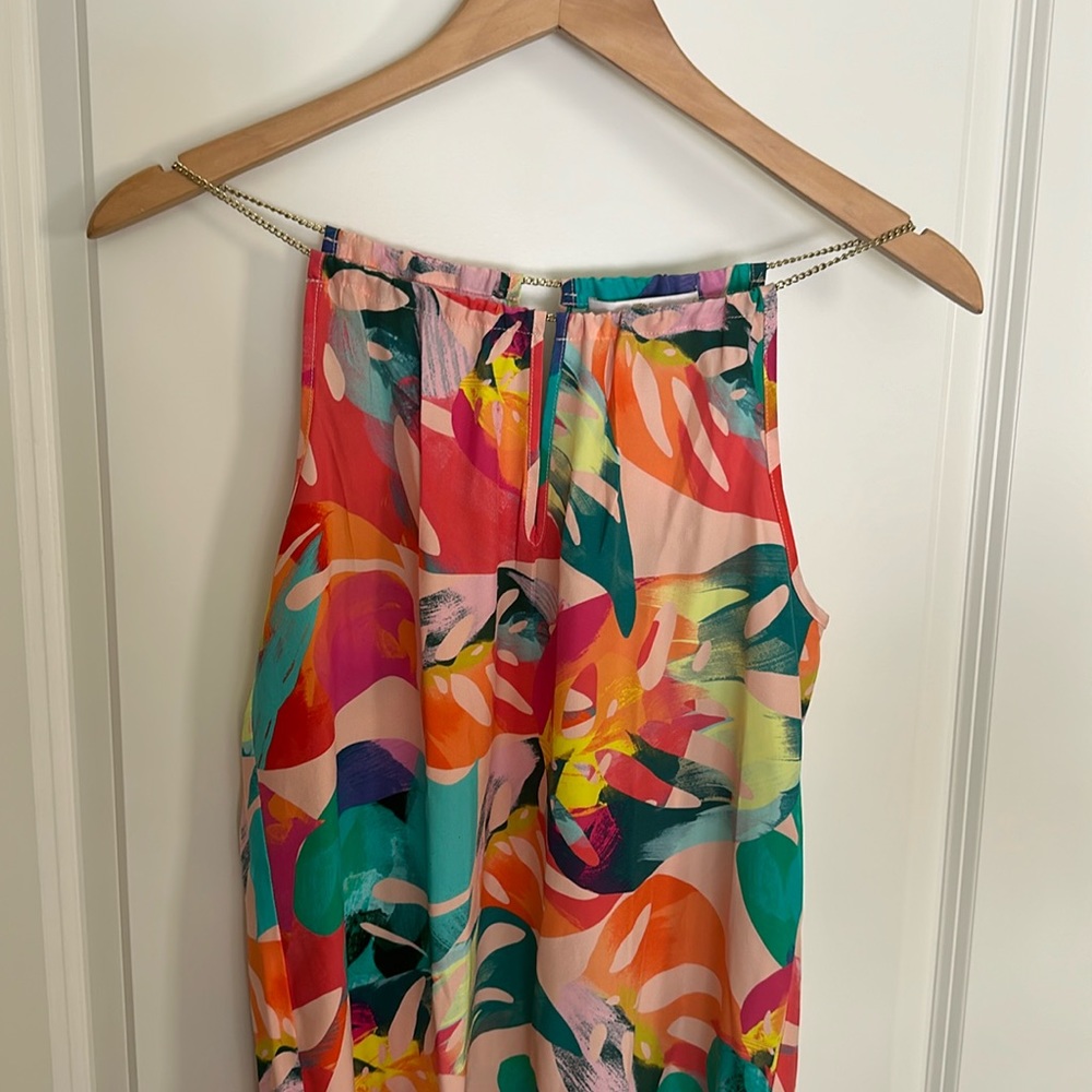 Amanda Uprichard Colorful Silk Dress Small Tropical Halter Chain Coverup size XS